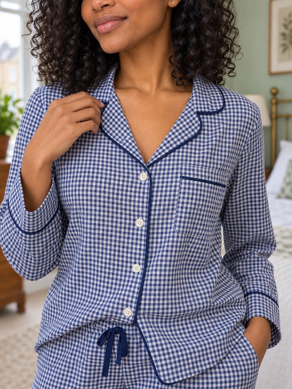 Ada Gingham Cotton Pyjama Set - fabric detail