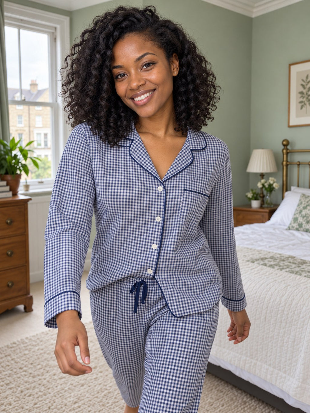 Ada Gingham Cotton Pyjama Set - front view