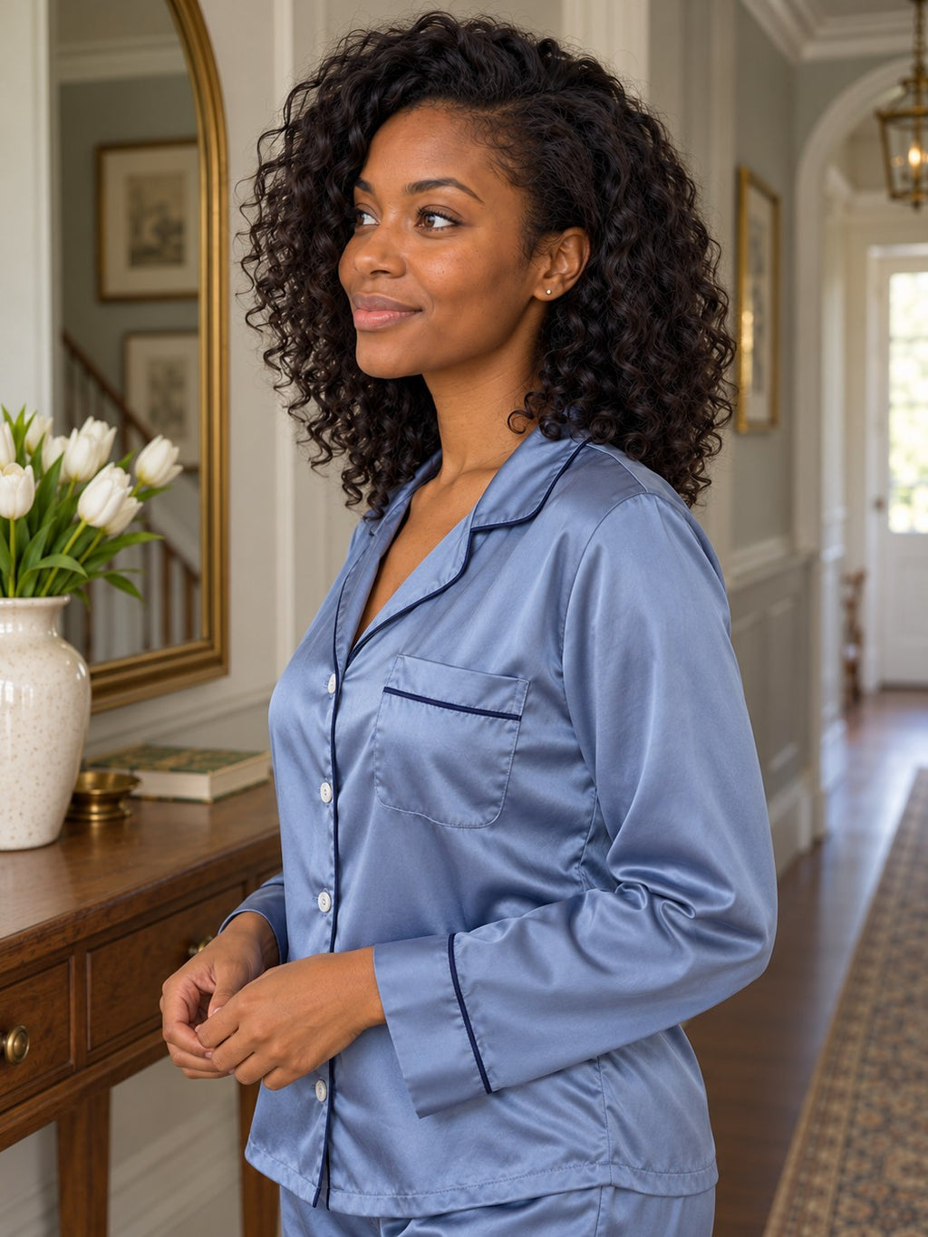 Esme Satin Pyjama Set - front close-up