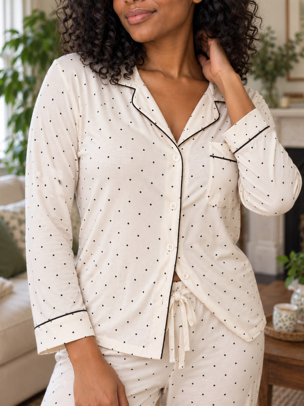 Hazel Polka Dot Modal Pyjama Set - fabric detail