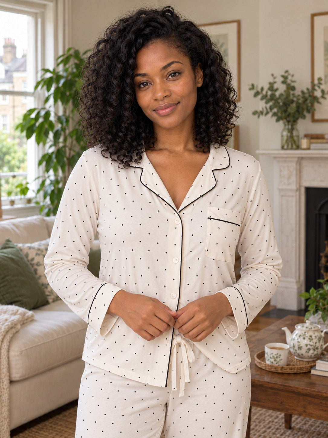 Hazel Polka Dot Modal Pyjama Set - front close-up