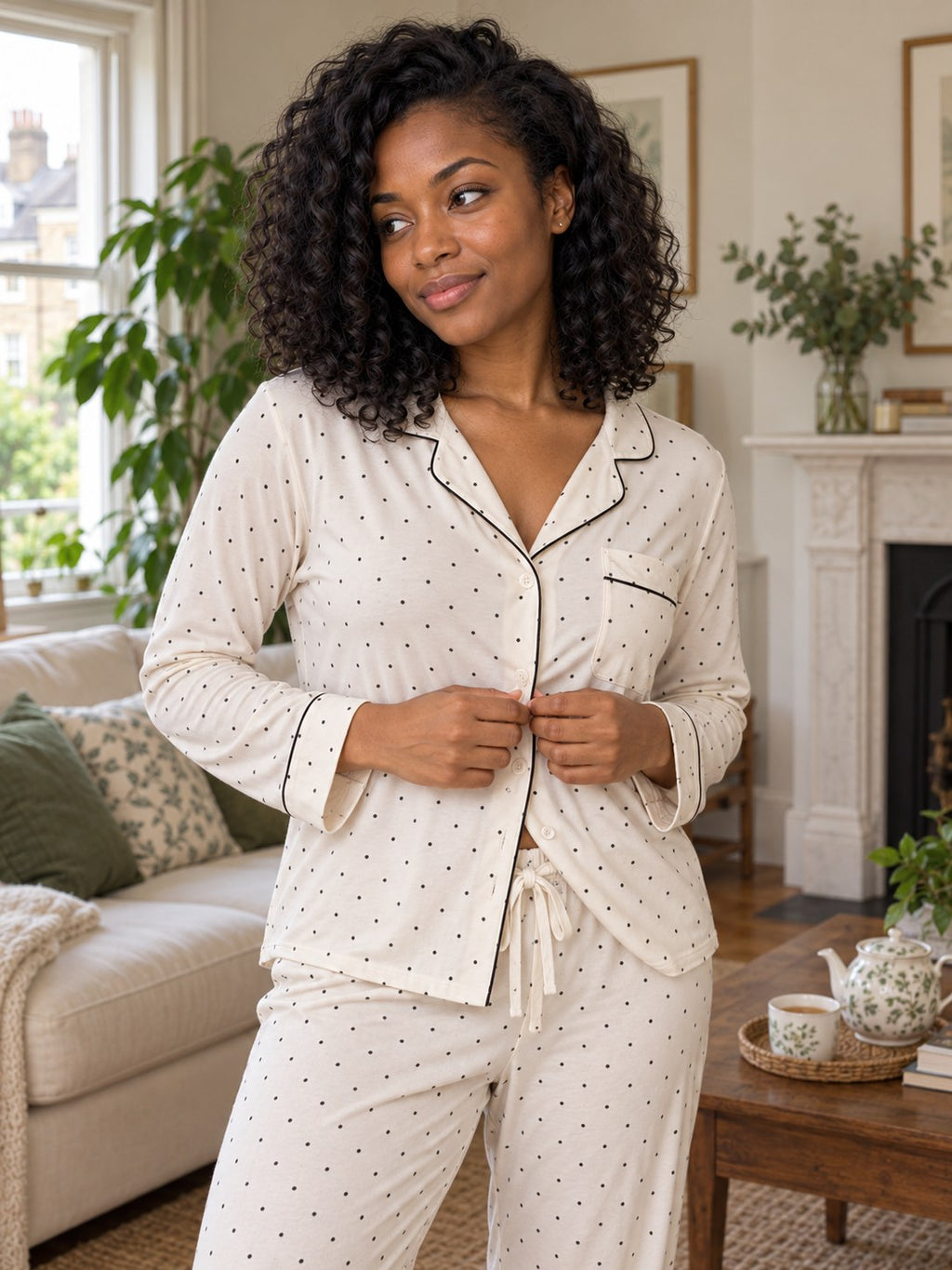 Hazel Polka Dot Modal Pyjama Set - front view