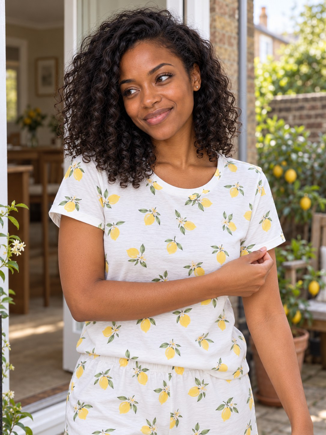 Iris Lemon Print Jersey Shortie Set - front close-up
