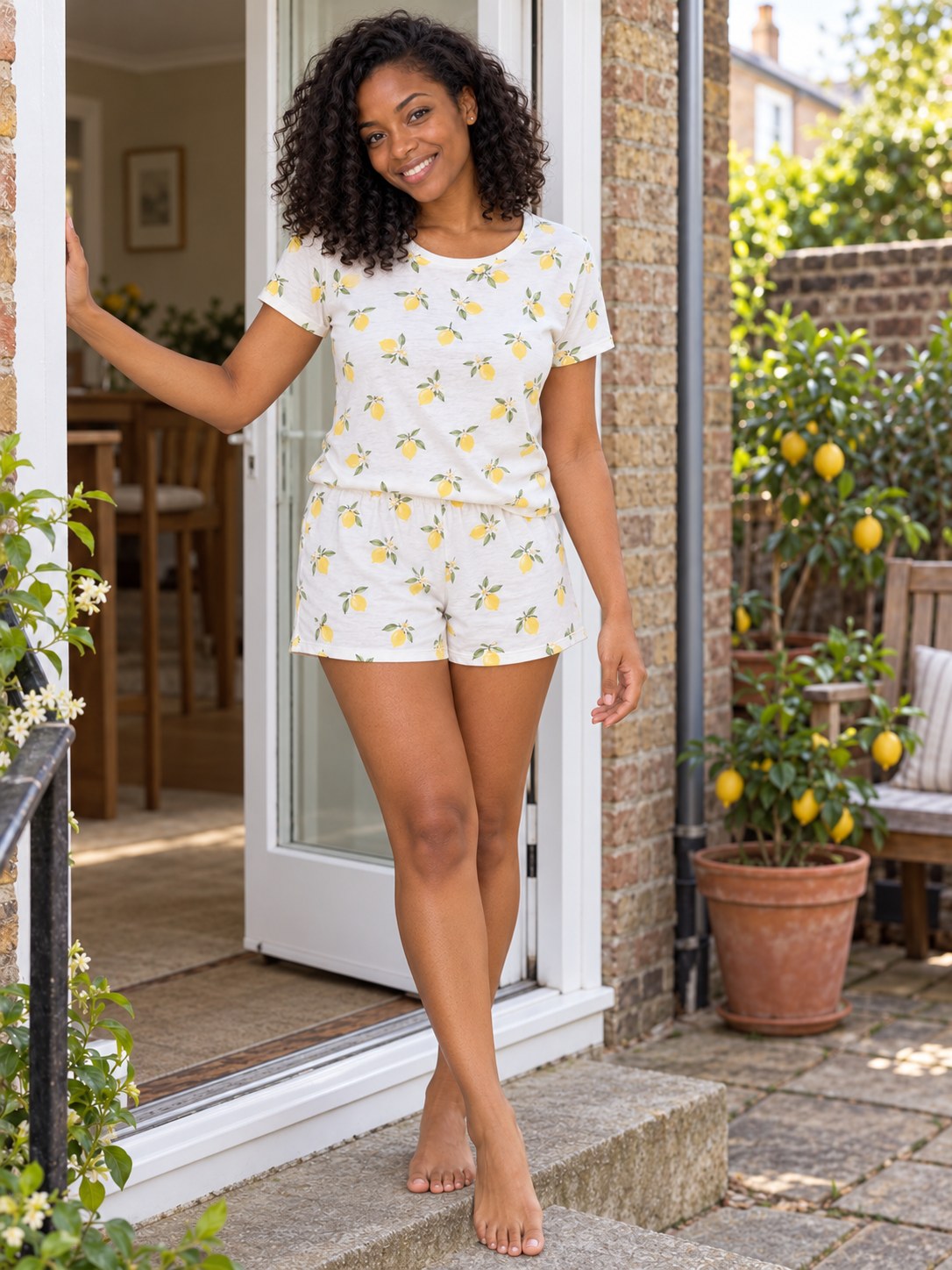 Iris Lemon Print Jersey Shortie Set - full length