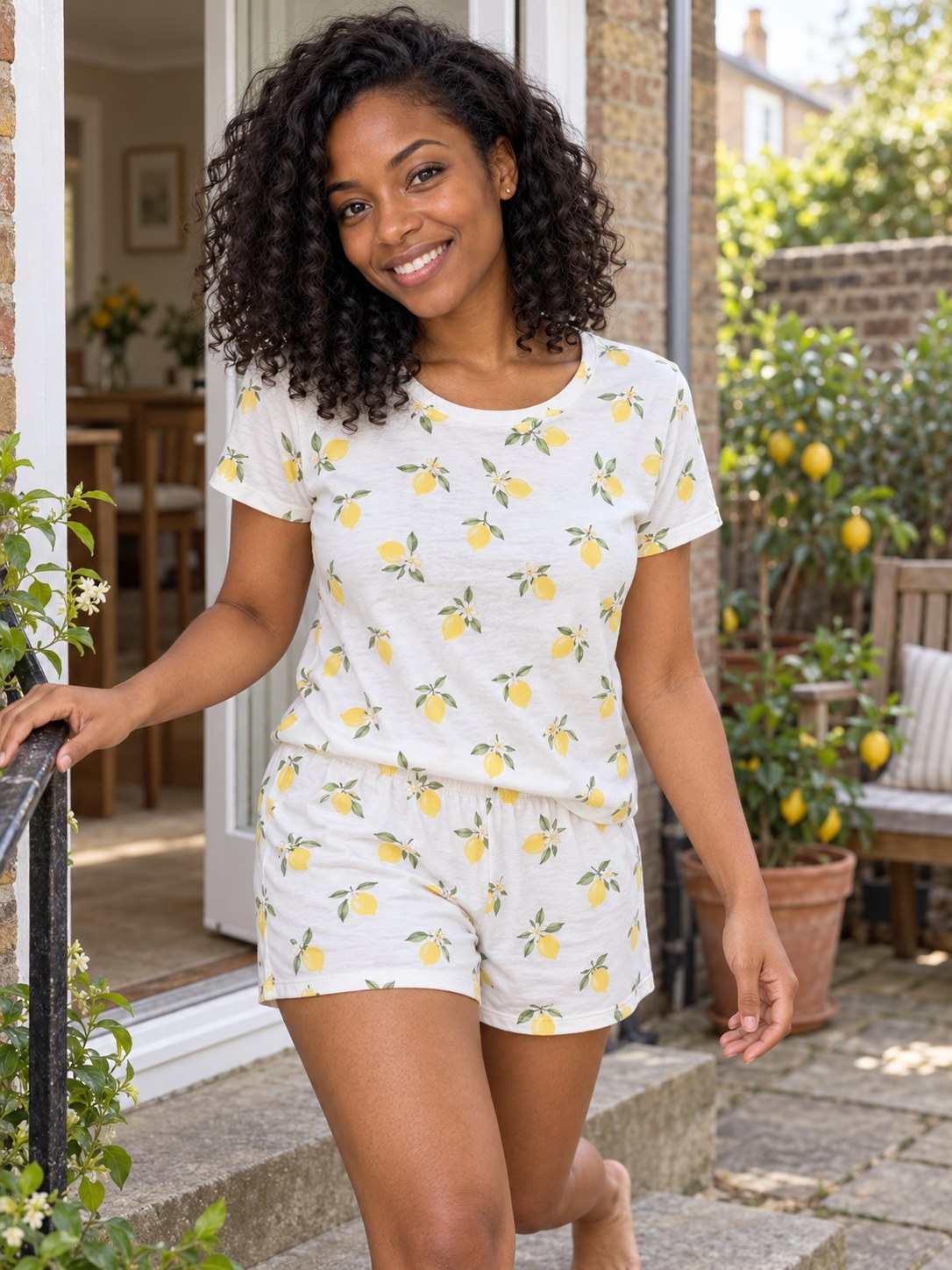 Iris Lemon Print Jersey Shortie Set - front view