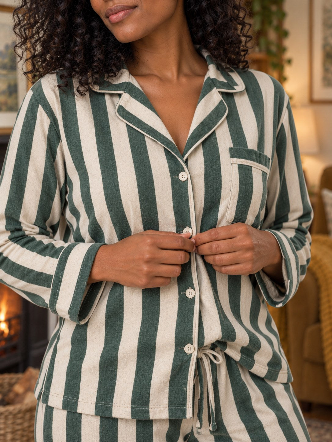 Maeve Brushed Cotton Stripe Pyjama Set - fabric detail