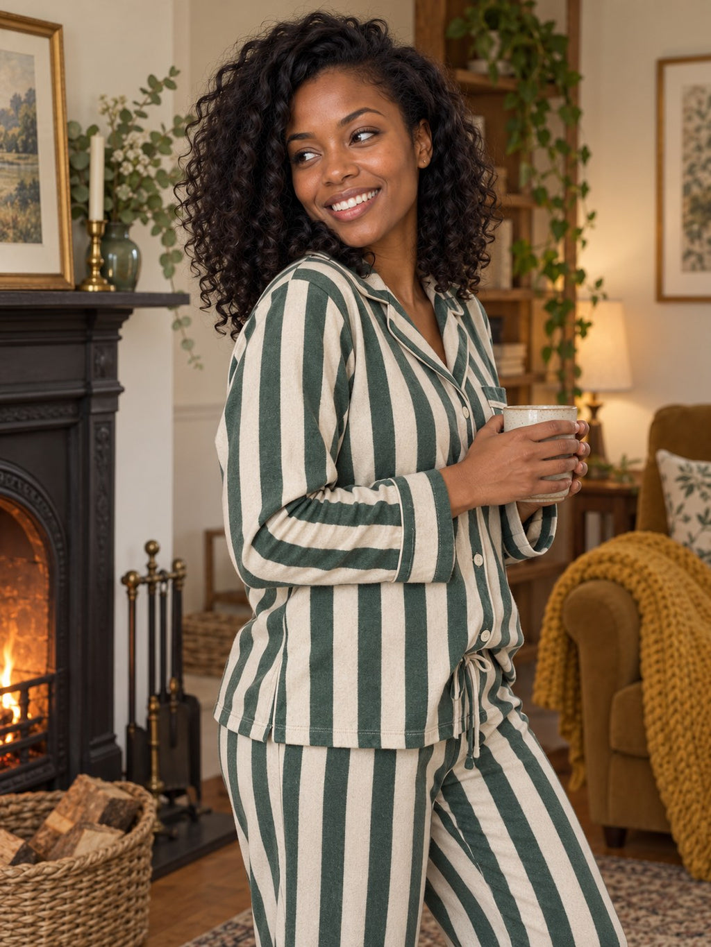 Maeve Brushed Cotton Stripe Pyjama Set - front view