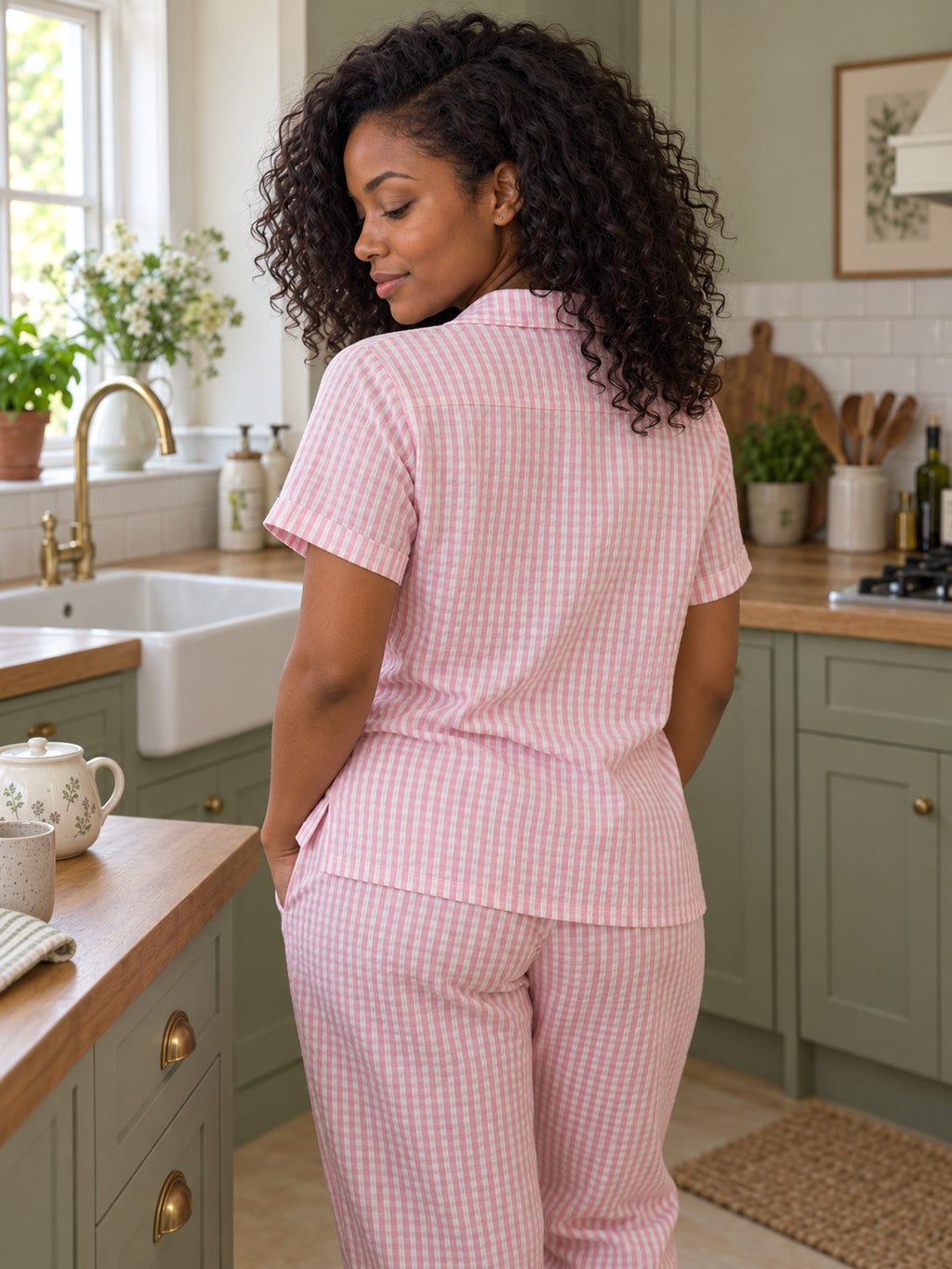 Nell Seersucker Cropped Pyjama Set - back view
