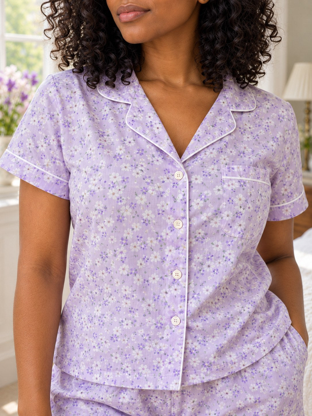 Poppy Floral Cotton Short Pyjama Set - fabric detail