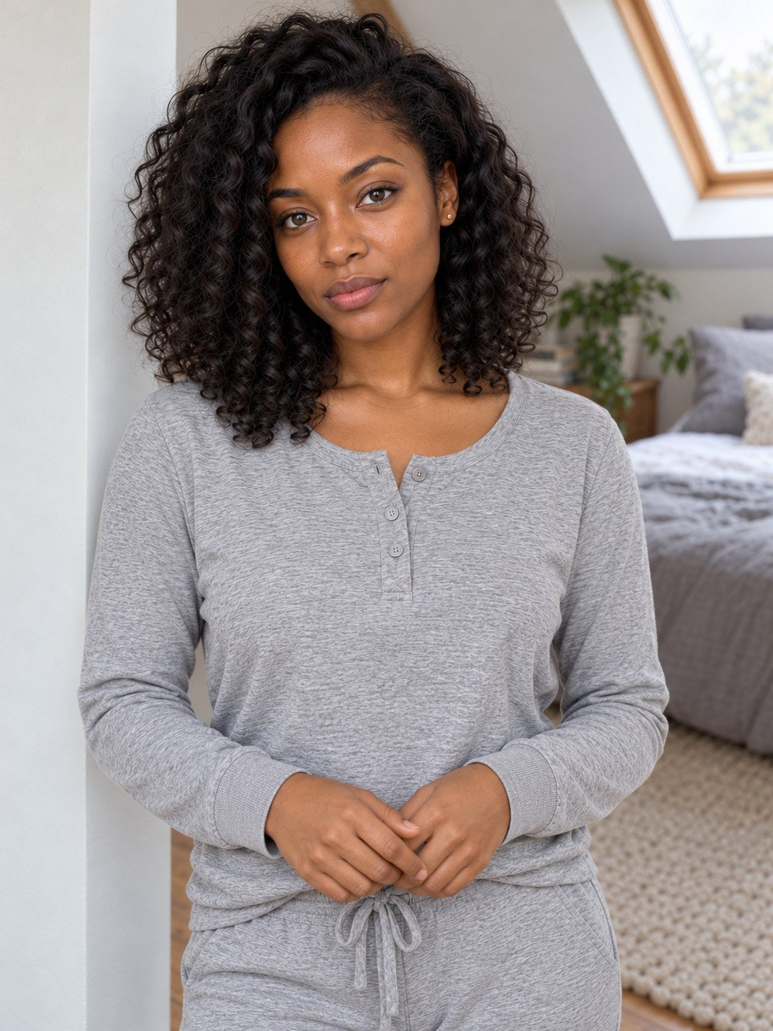 Thea Cotton Jersey Henley Pyjama Set - front close-up