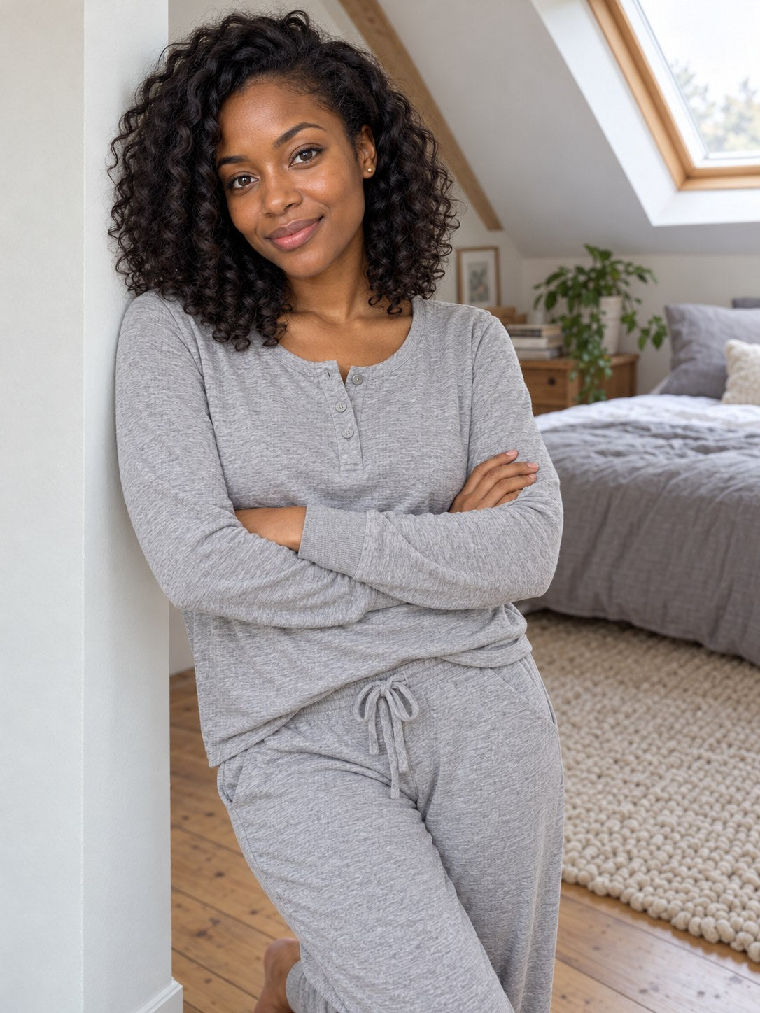 Thea Cotton Jersey Henley Pyjama Set - front view